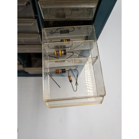 Vintage Metal Bin Screw/ Tool Box Filled With Vintage Transistor Resistors/Parts - Picture 6 of 16